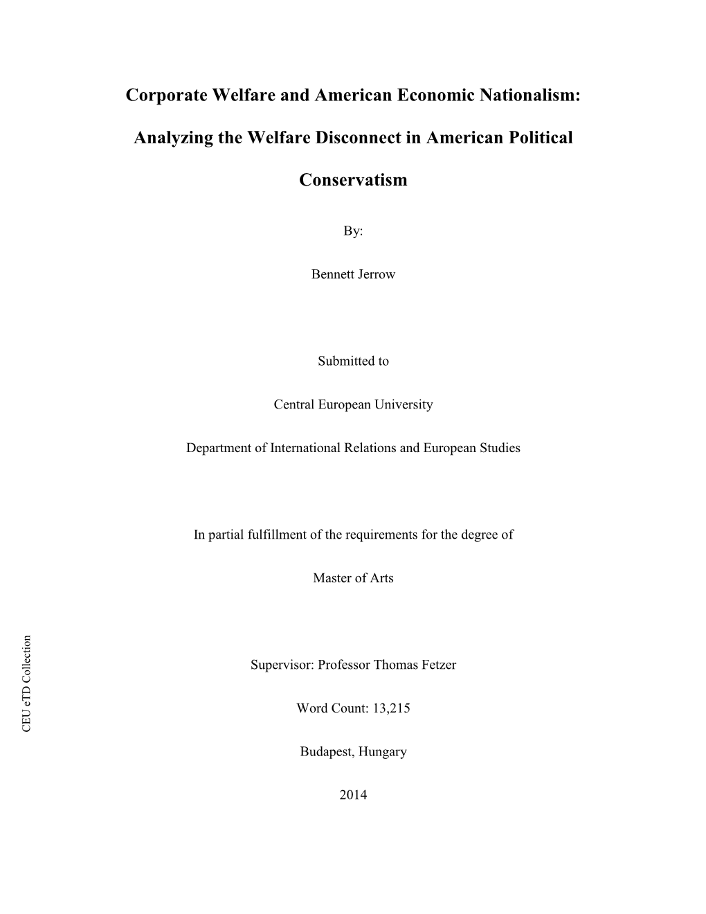 Corporate Welfare and American Economic Nationalism: Analyzing