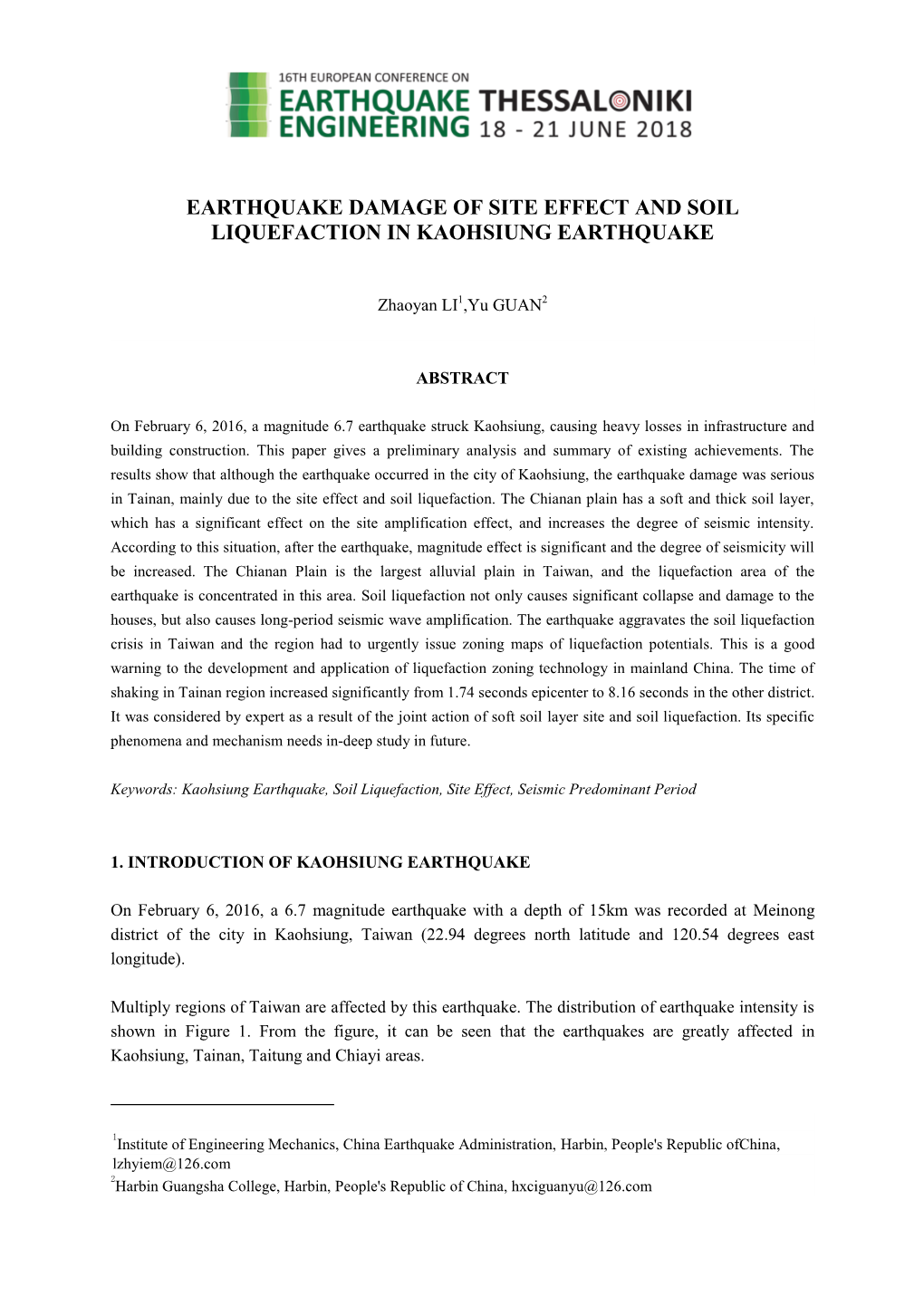 Earthquake Damage of Site Effect and Soil Liquefaction in Kaohsiung Earthquake