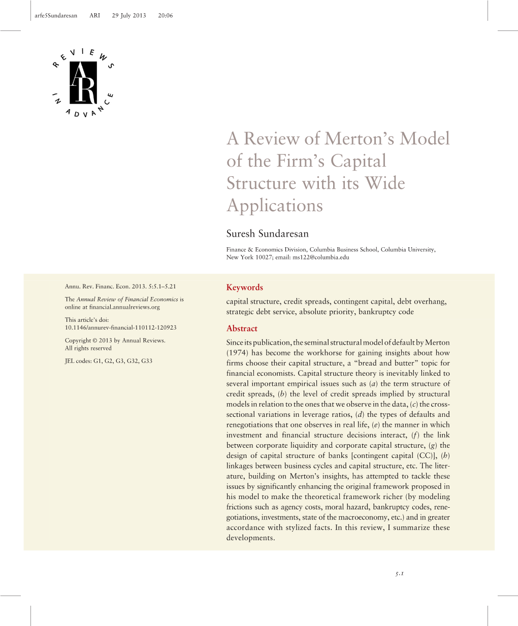 A Review of Merton's Model of the Firm's Capital Structure with Its