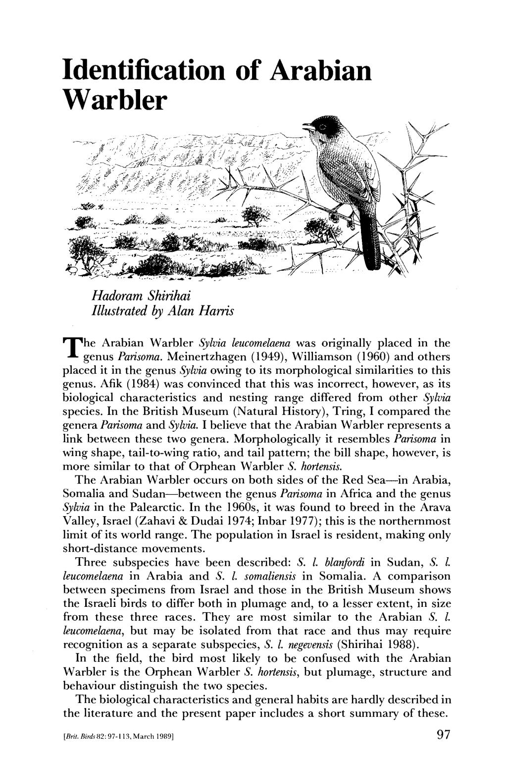 Identification of Arabian Warbler