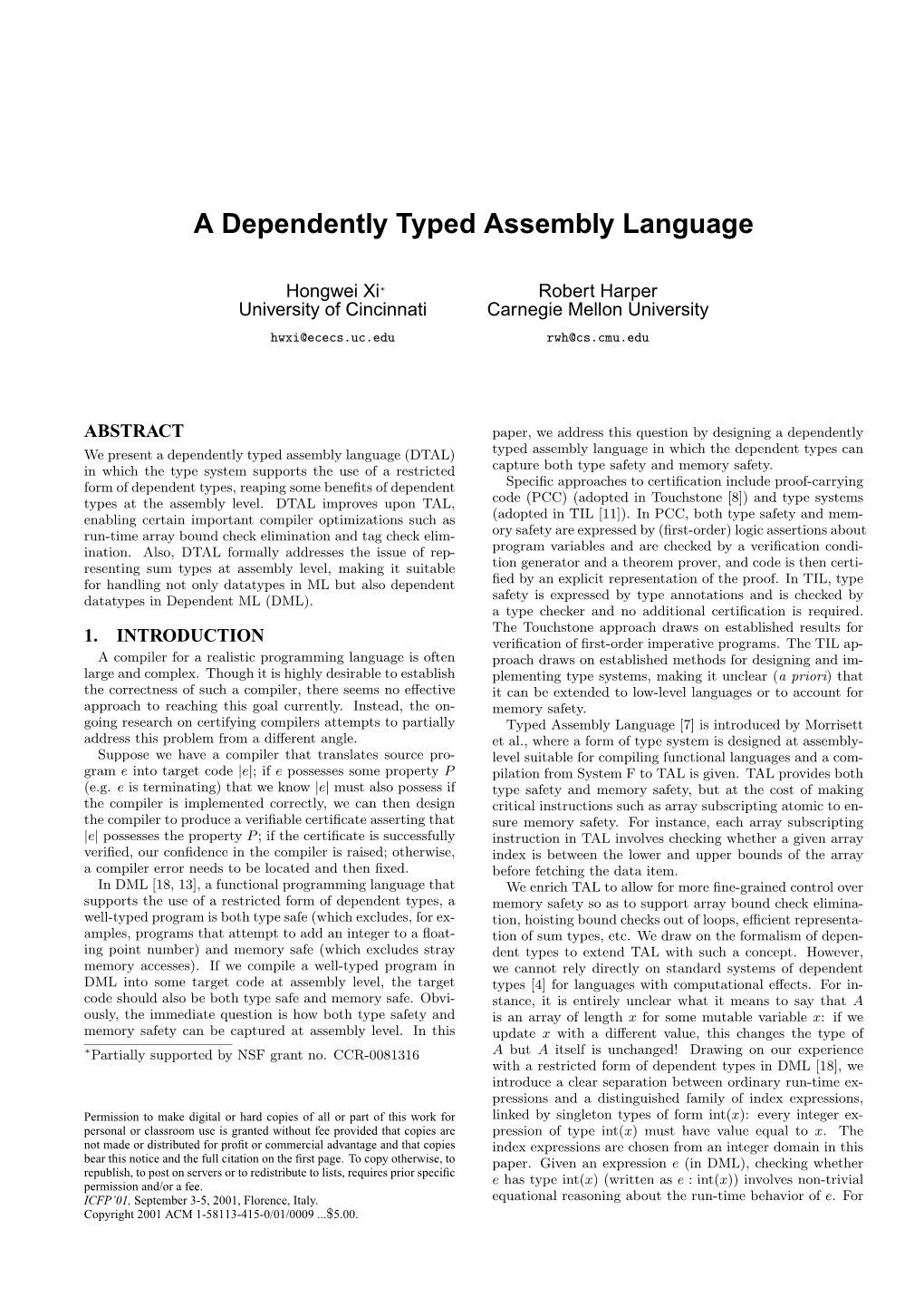 A Dependently Typed Assembly Language