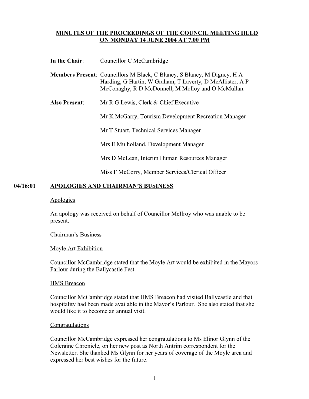 Minutes of the Proceedings of the Council Meeting Held s8