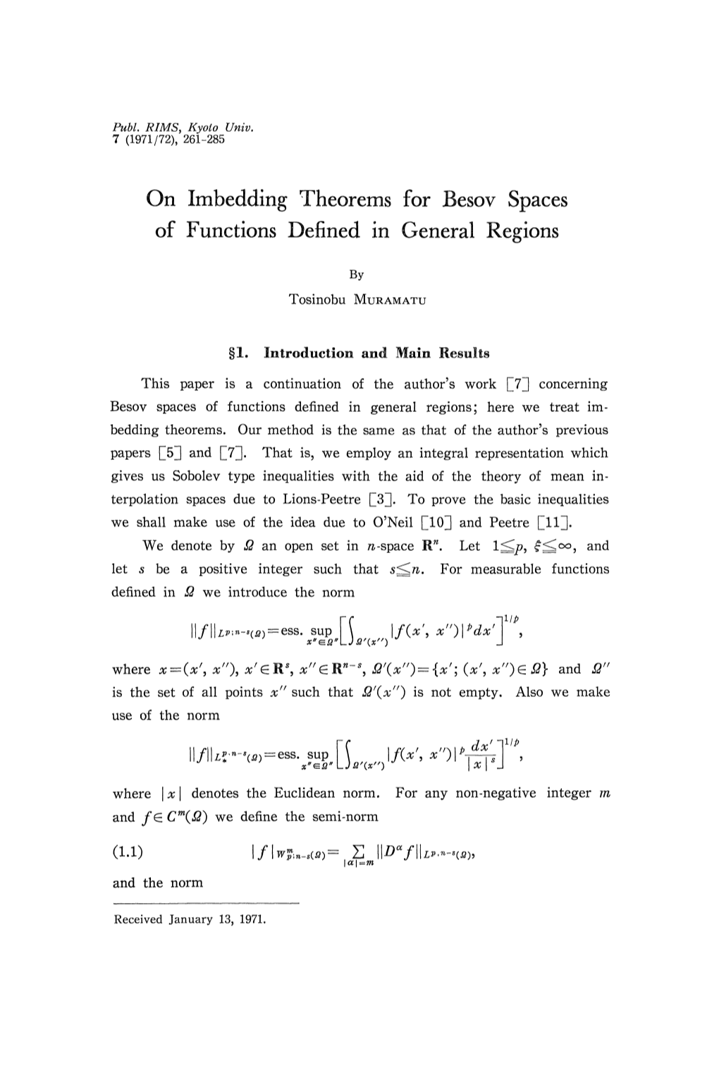 On Imbedding Theorems for Besov Spaces of Functions Defined in General Regions