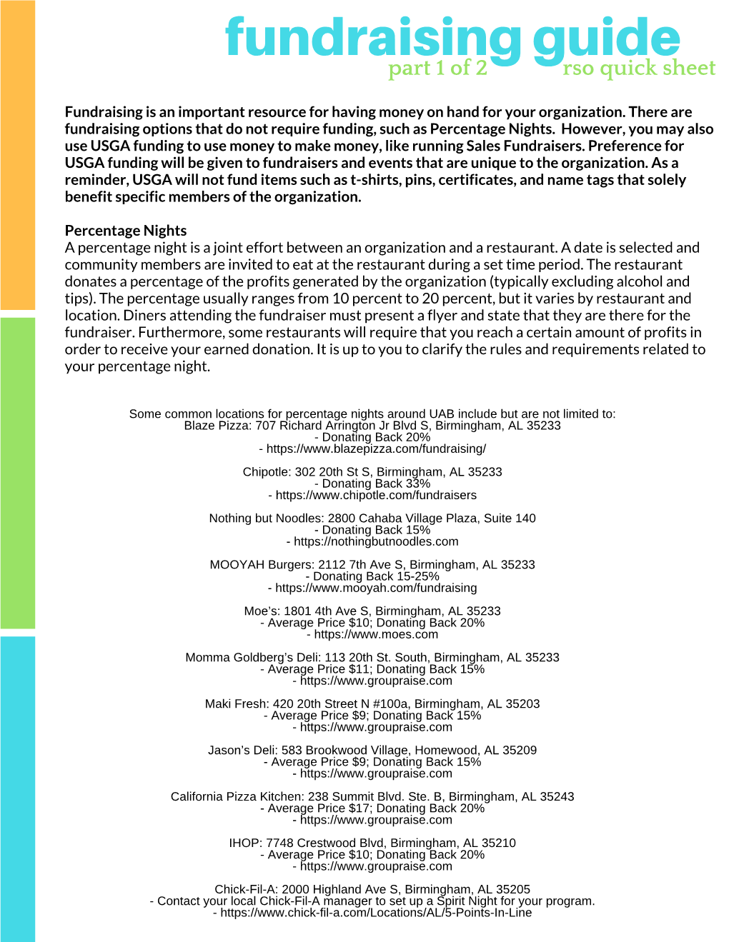 Fundraising Guide Part 1 of 2 Rso Quick Sheet