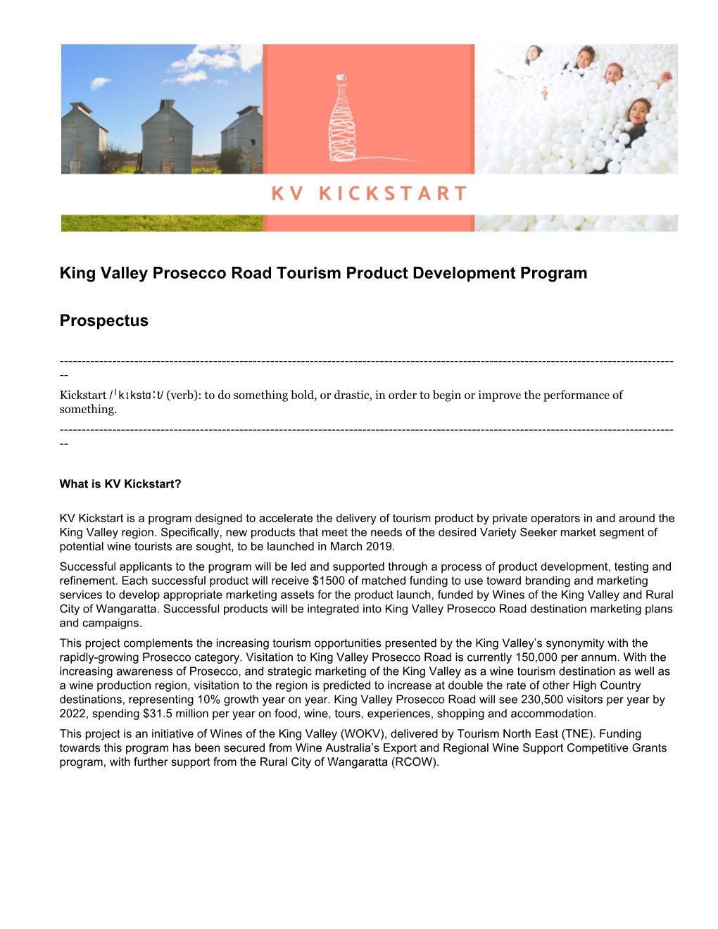 King Valley Prosecco Road Tourism Product Development Program