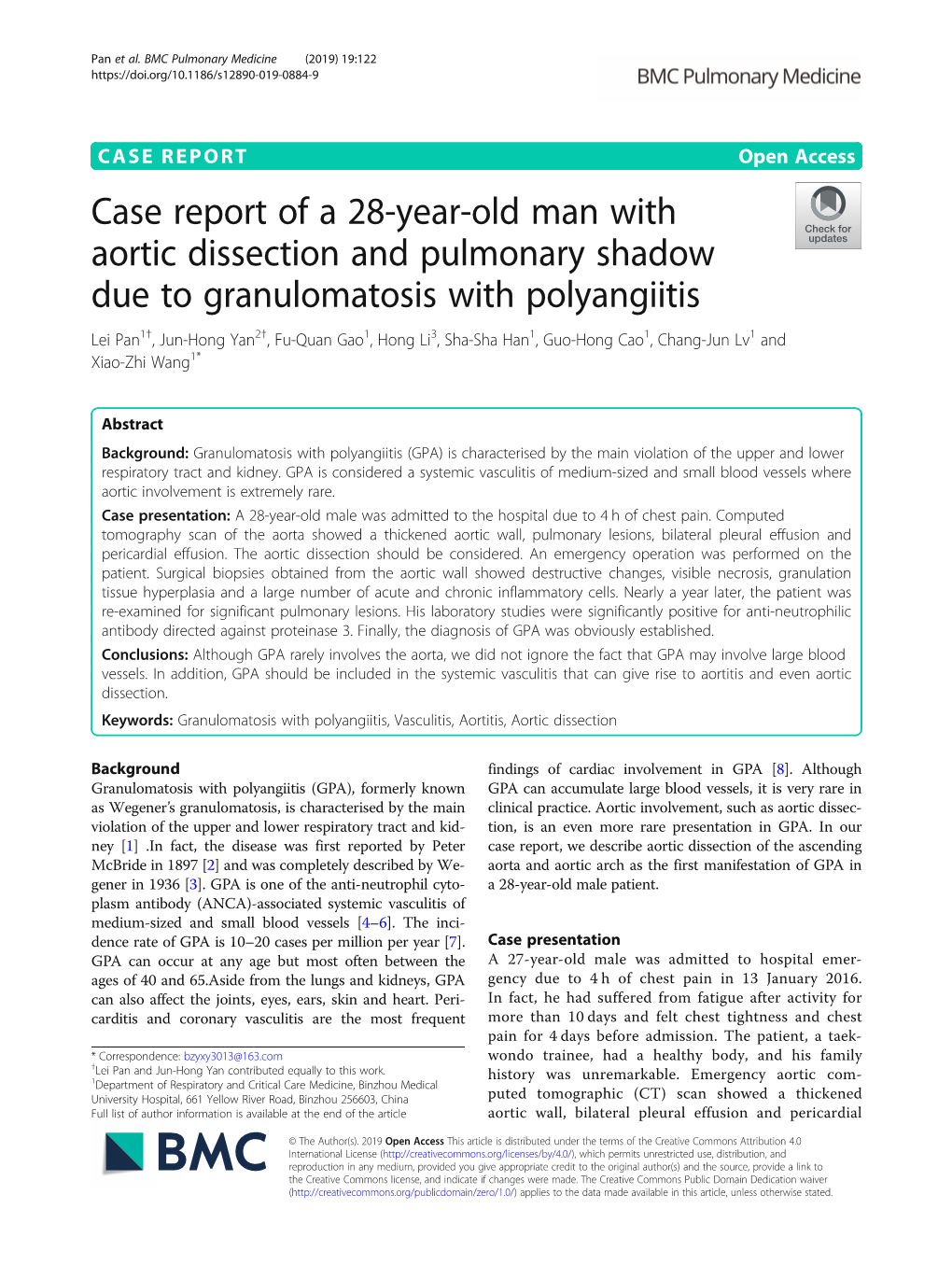 Case Report of a 28-Year-Old Man with Aortic Dissection and Pulmonary