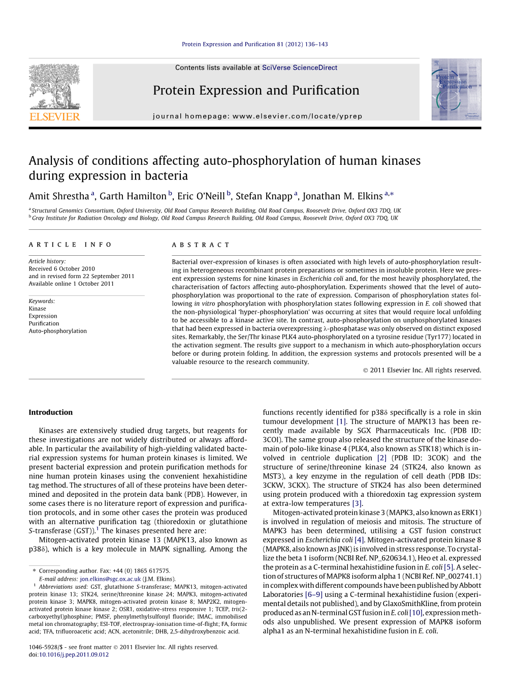 Protein Expression and Purification