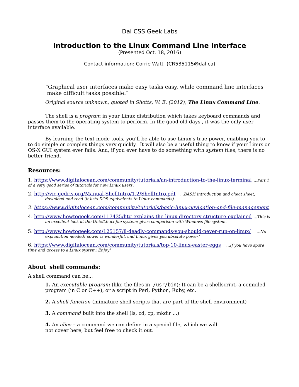 Introduction to the Linux Command Line Interface (Presented Oct