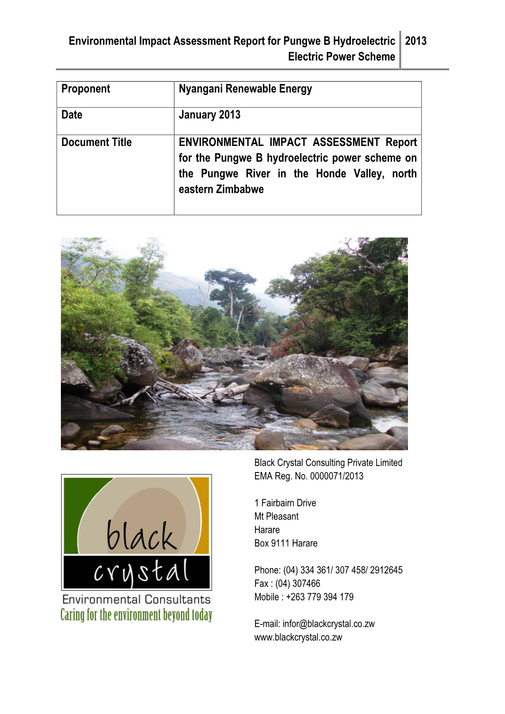 Environmental Impact Assessment Report for Pungwe B Hydroelectric 2013 Electric Power Scheme