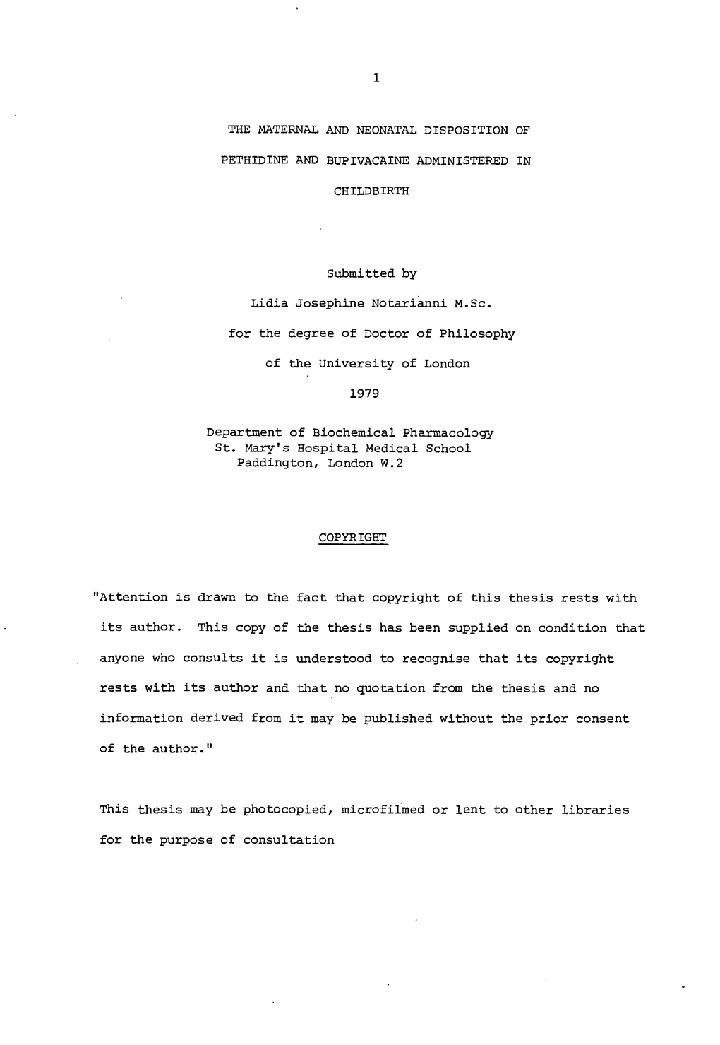 1 the Maternal and Neonatal Disposition of Pethidine And