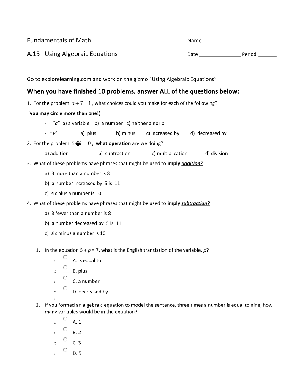 A.15 Using Algebraic Equations Date Period