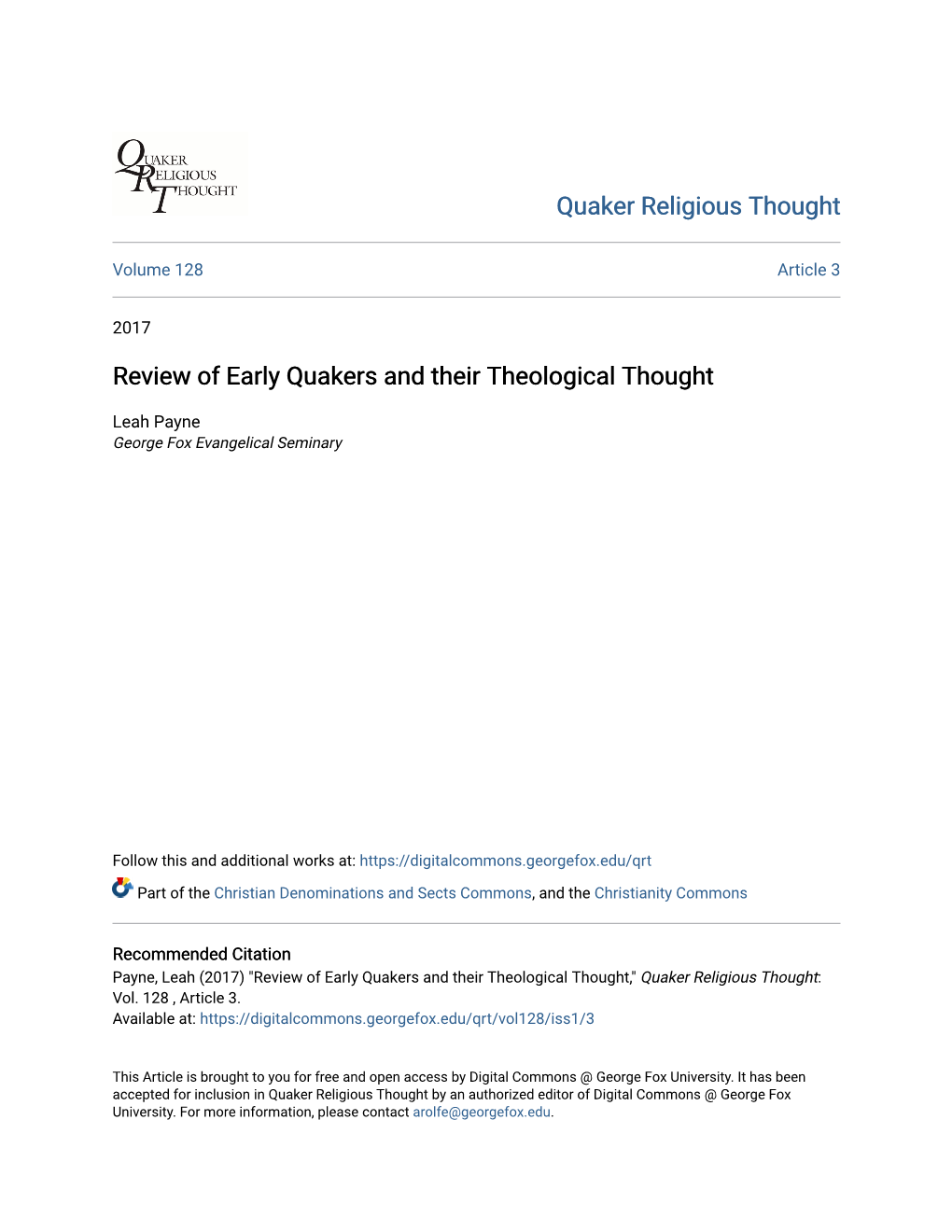 Review of Early Quakers and Their Theological Thought