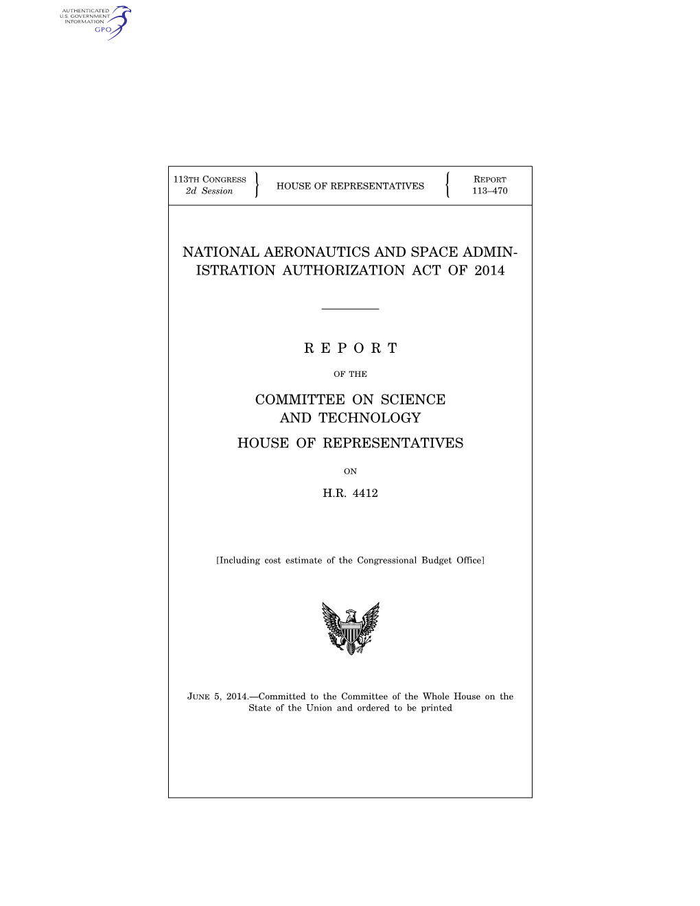 National Aeronautics and Space Administration Authorization Act of 2014