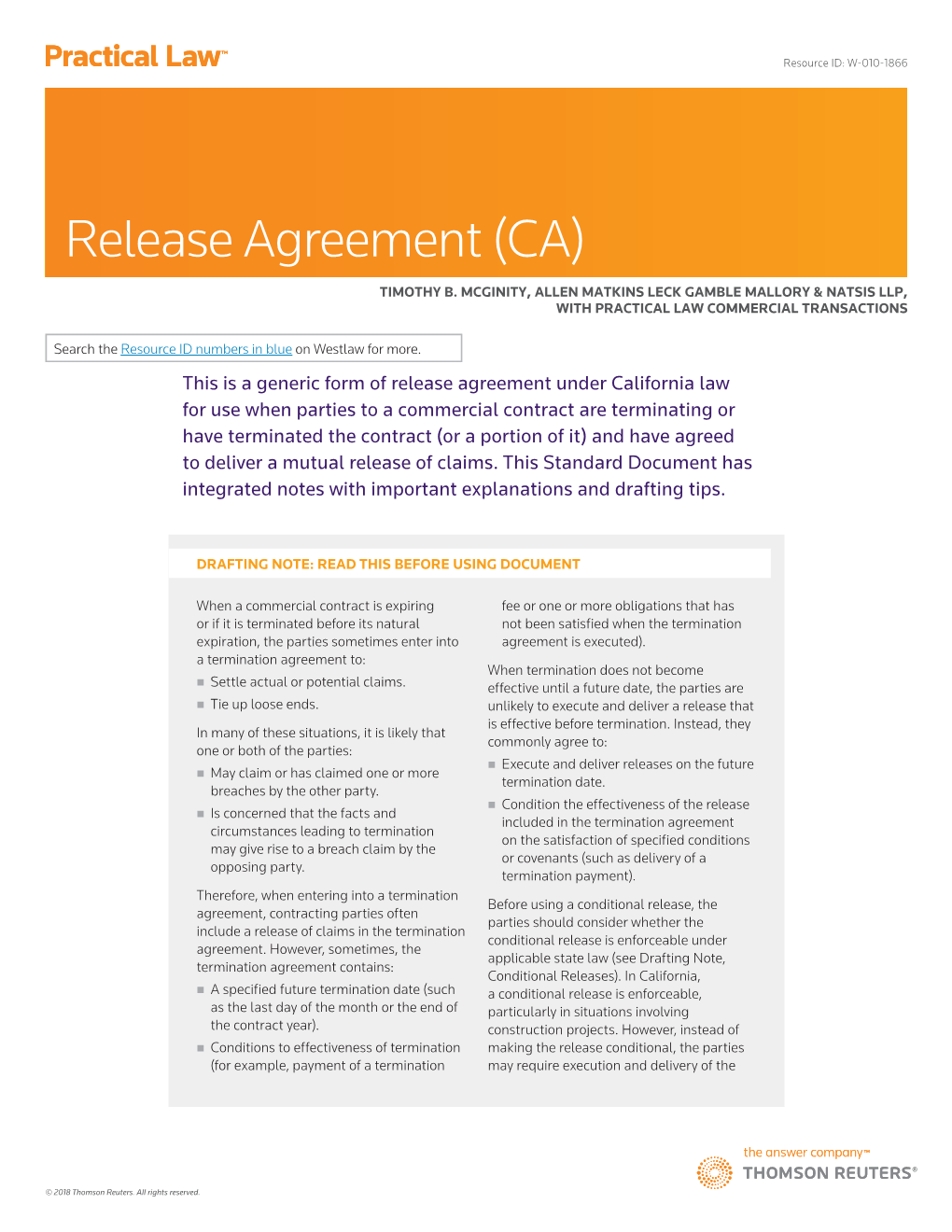 Release Agreement (CA)