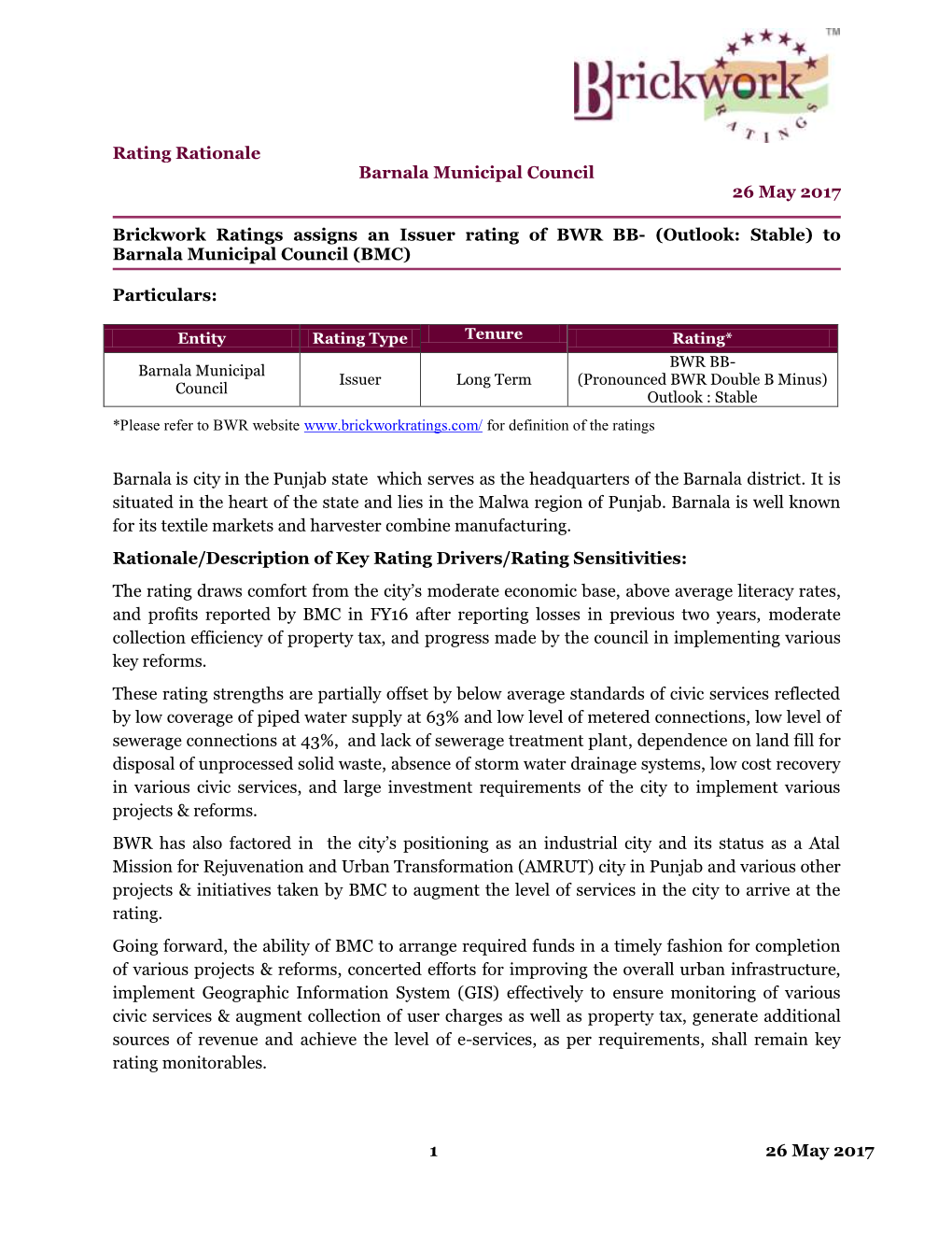 Rating Rationale for JKCL