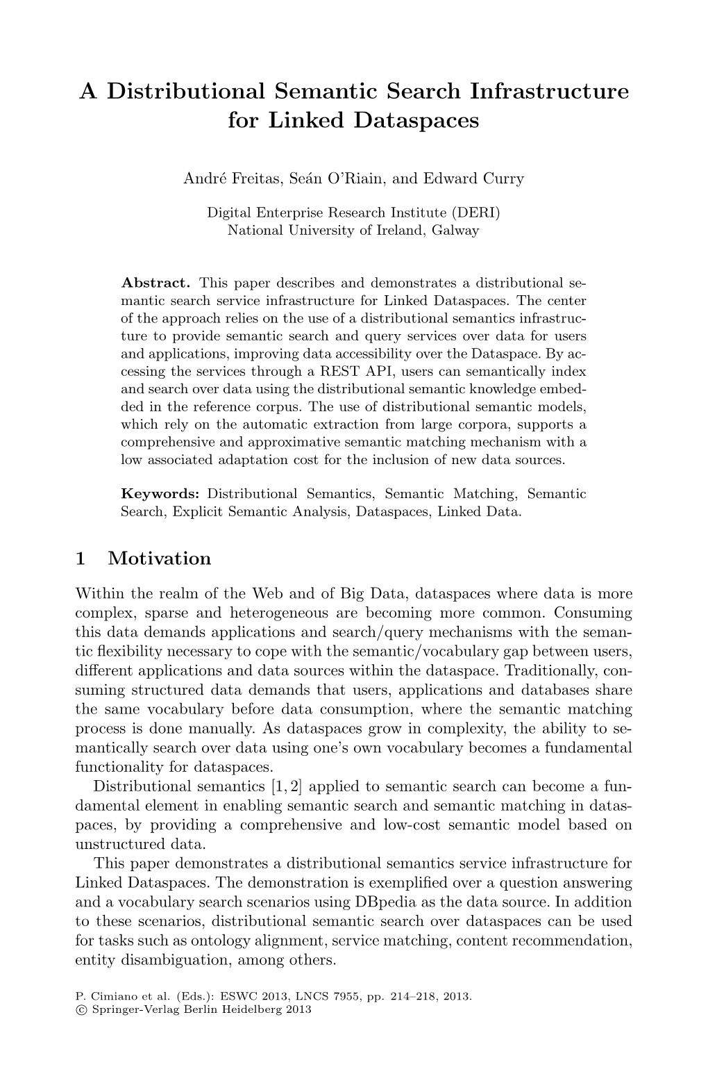 A Distributional Semantic Search Infrastructure for Linked Dataspaces