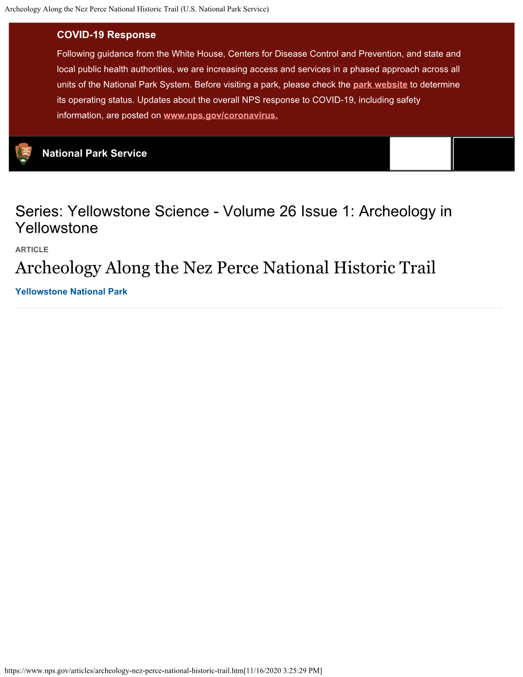 Archeology Along the Nez Perce National Historic Trail (U.S