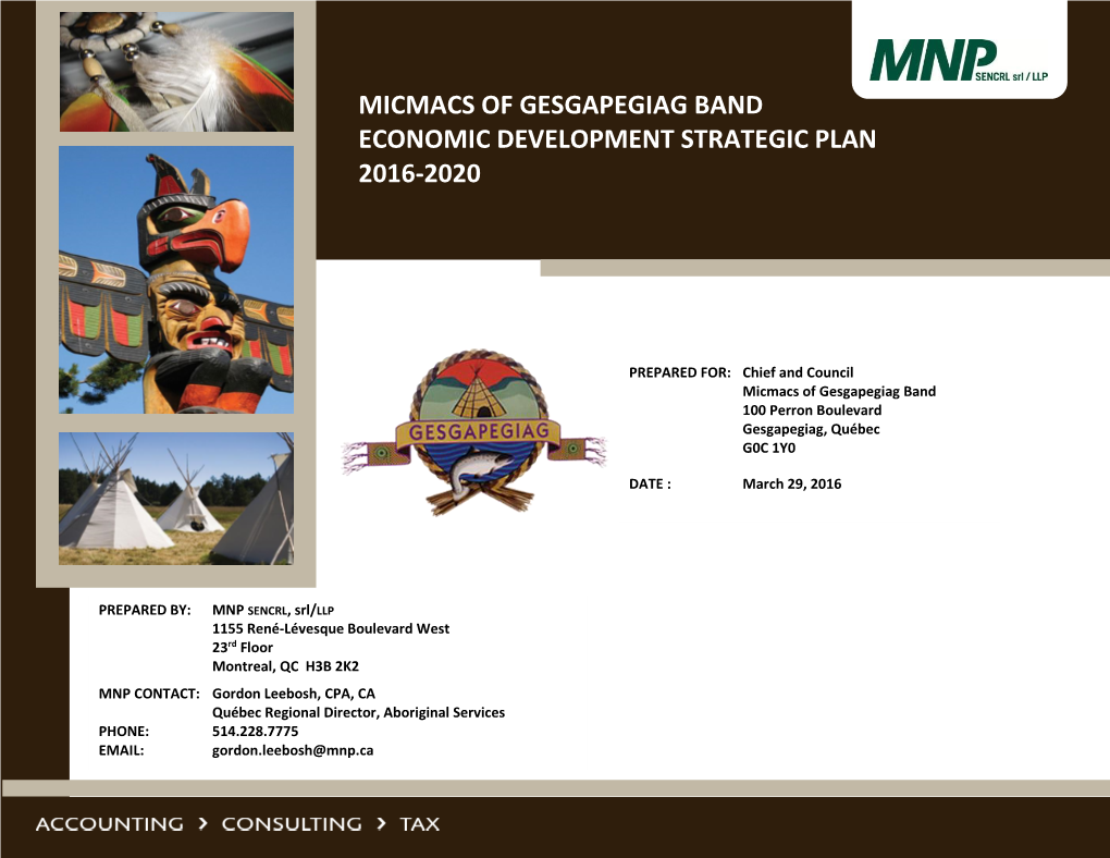 Micmacs of Gesgapegiag Band Economic Development Strategic Plan 2016-2020