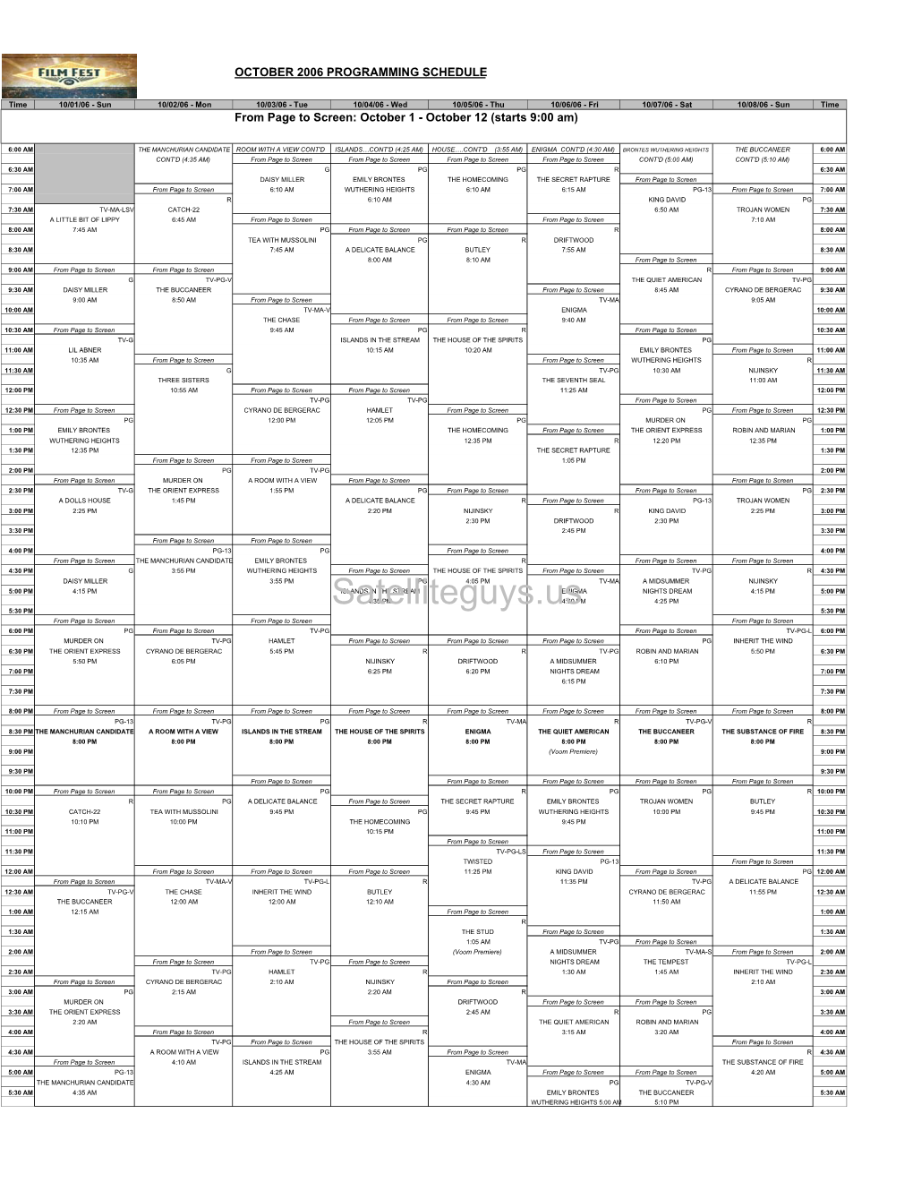 2006 October Film Fest Schedule