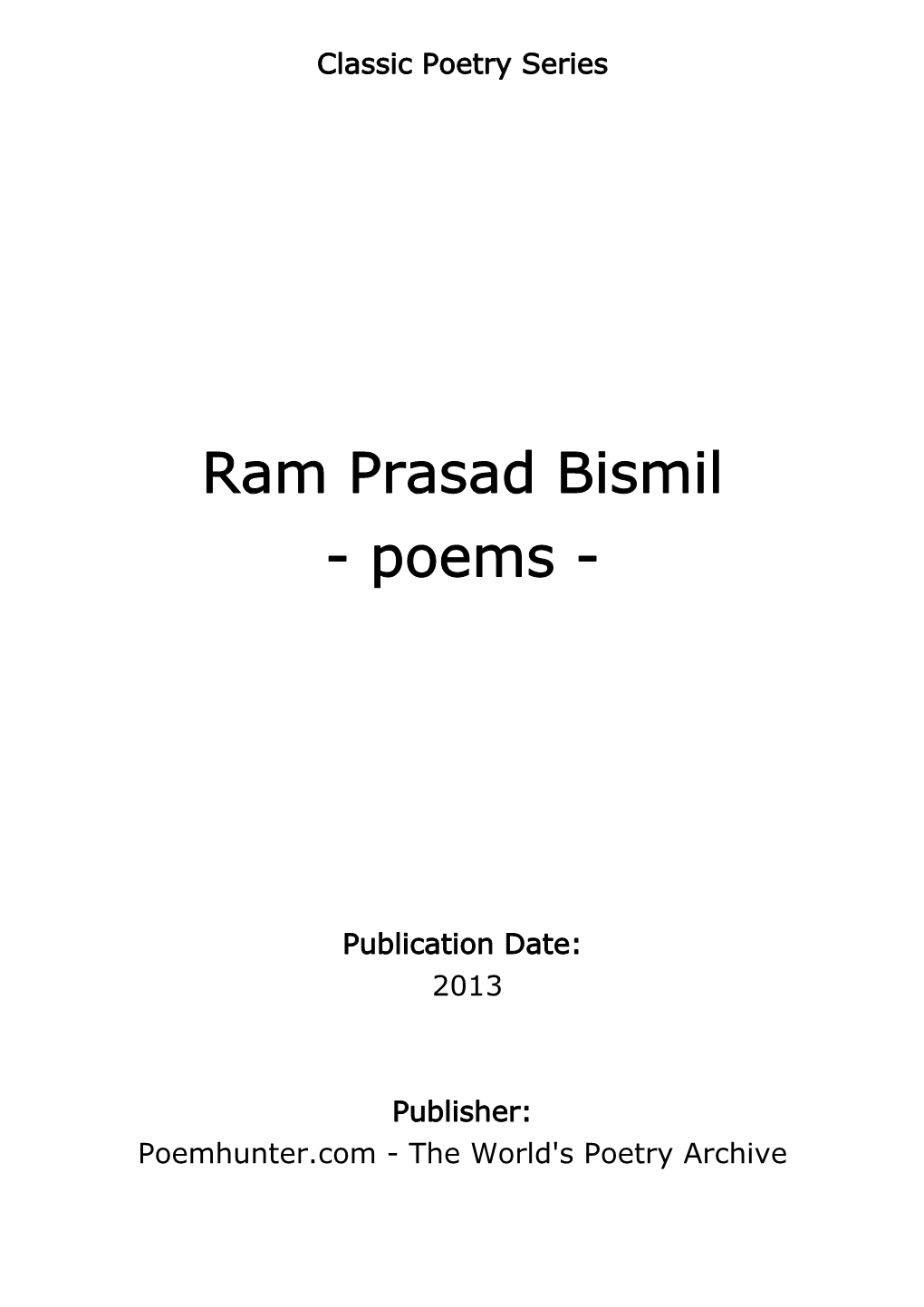 Ram Prasad Bismil - Poems