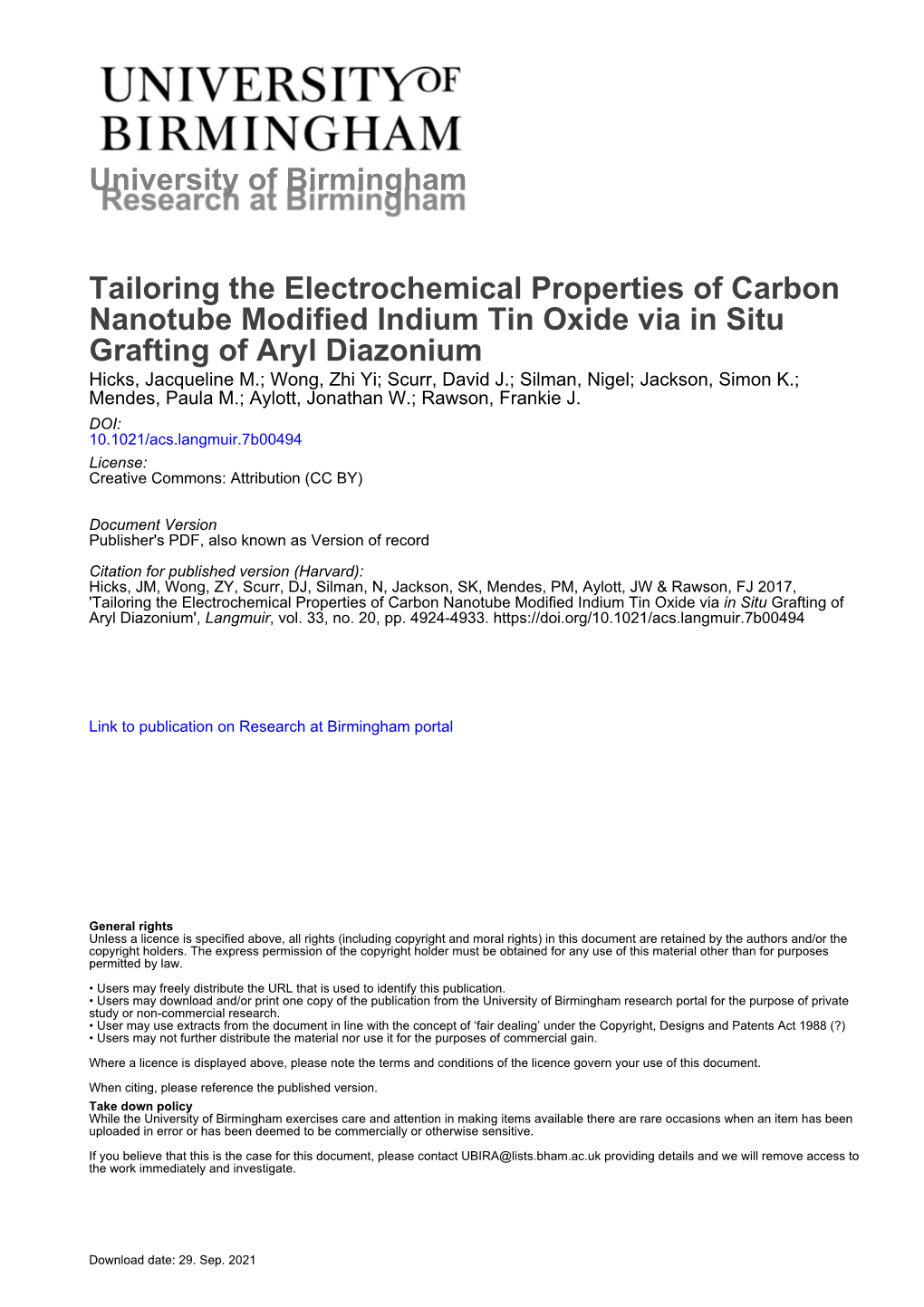 University of Birmingham Tailoring the Electrochemical Properties Of