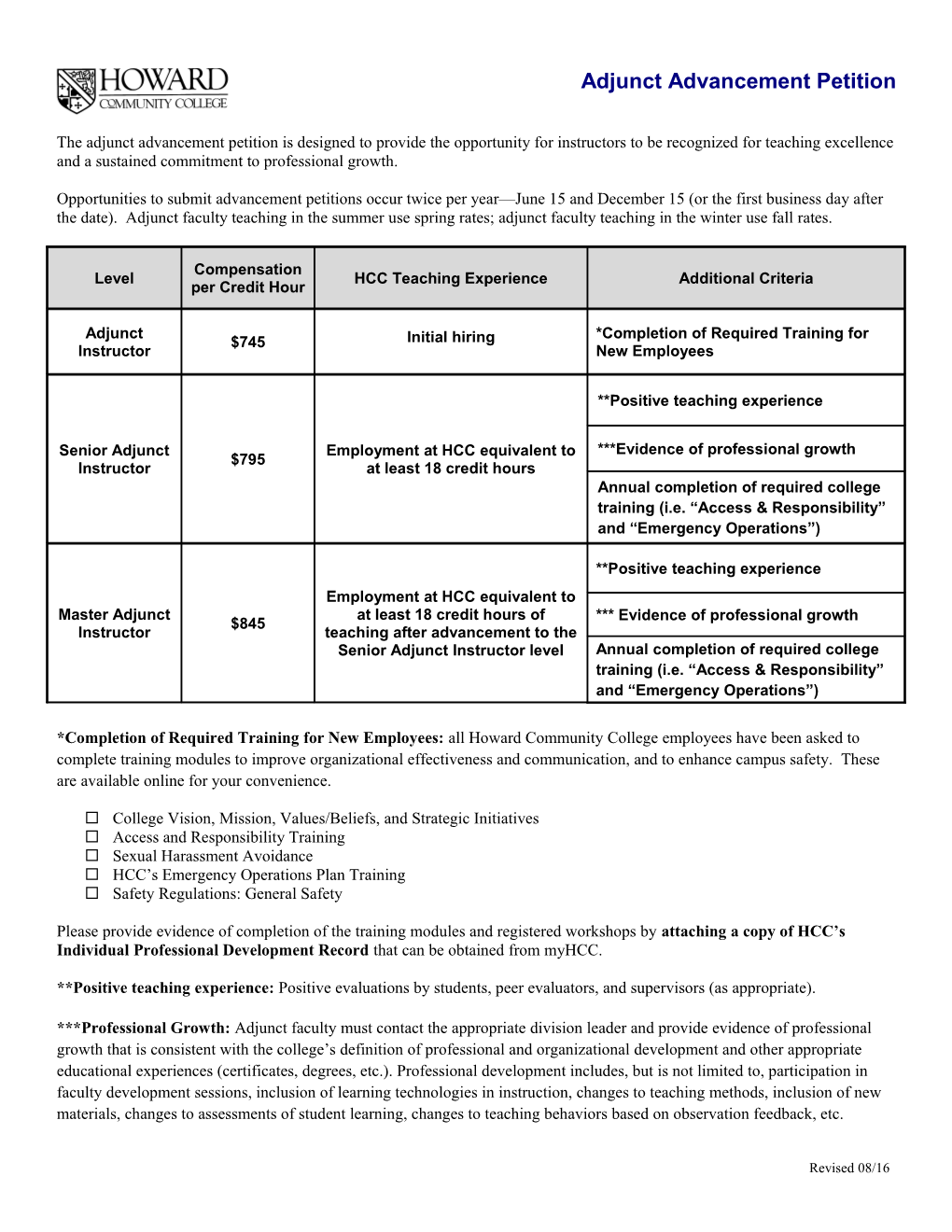 Adjunct Advancement Petition