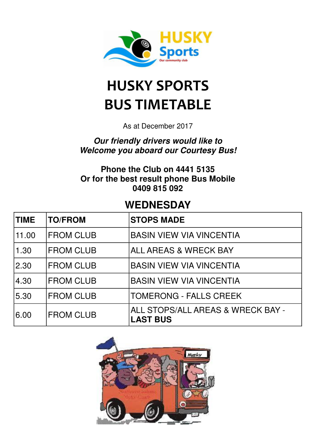 Husky Sports Bus Timetable