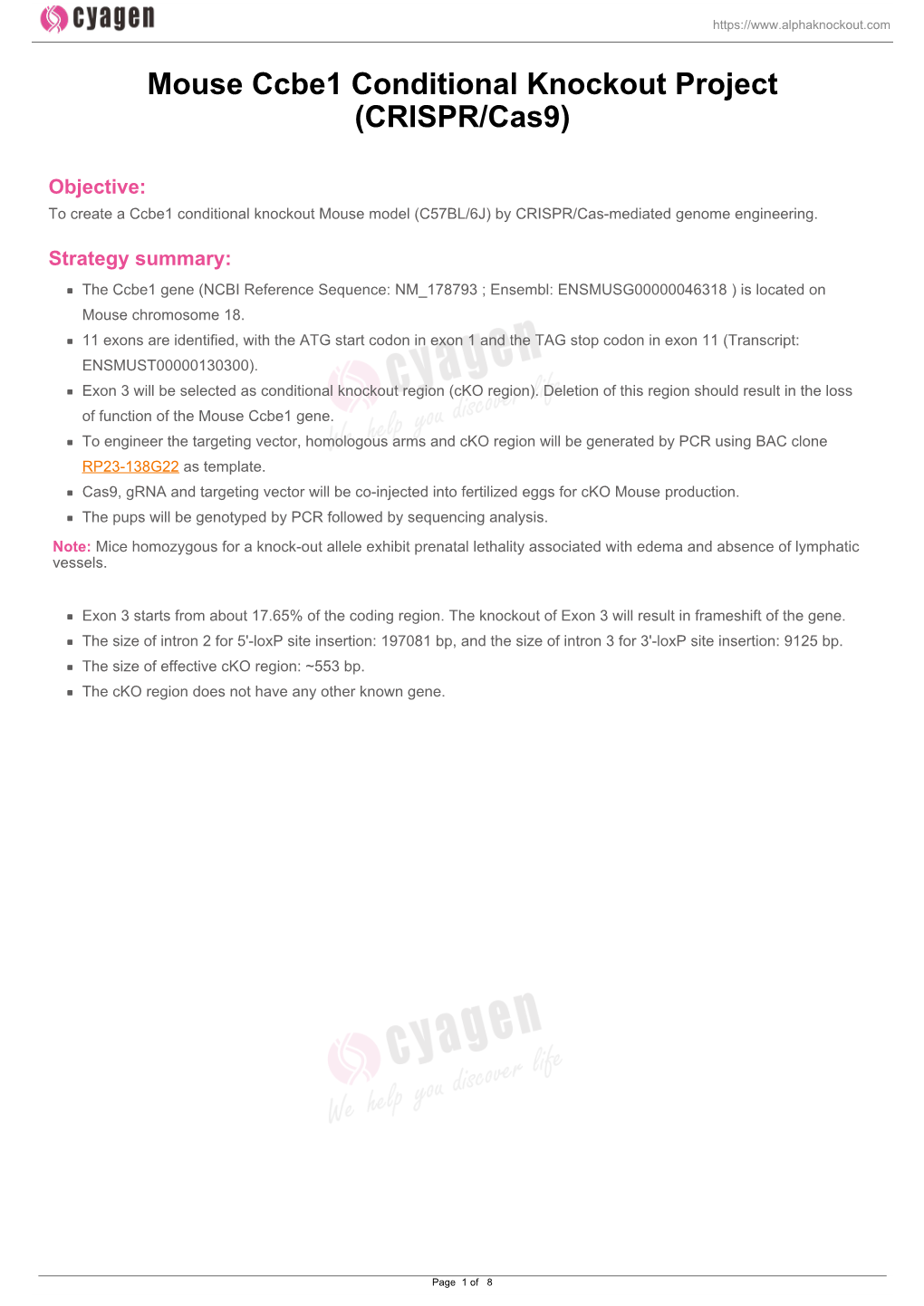 Mouse Ccbe1 Conditional Knockout Project (CRISPR/Cas9)