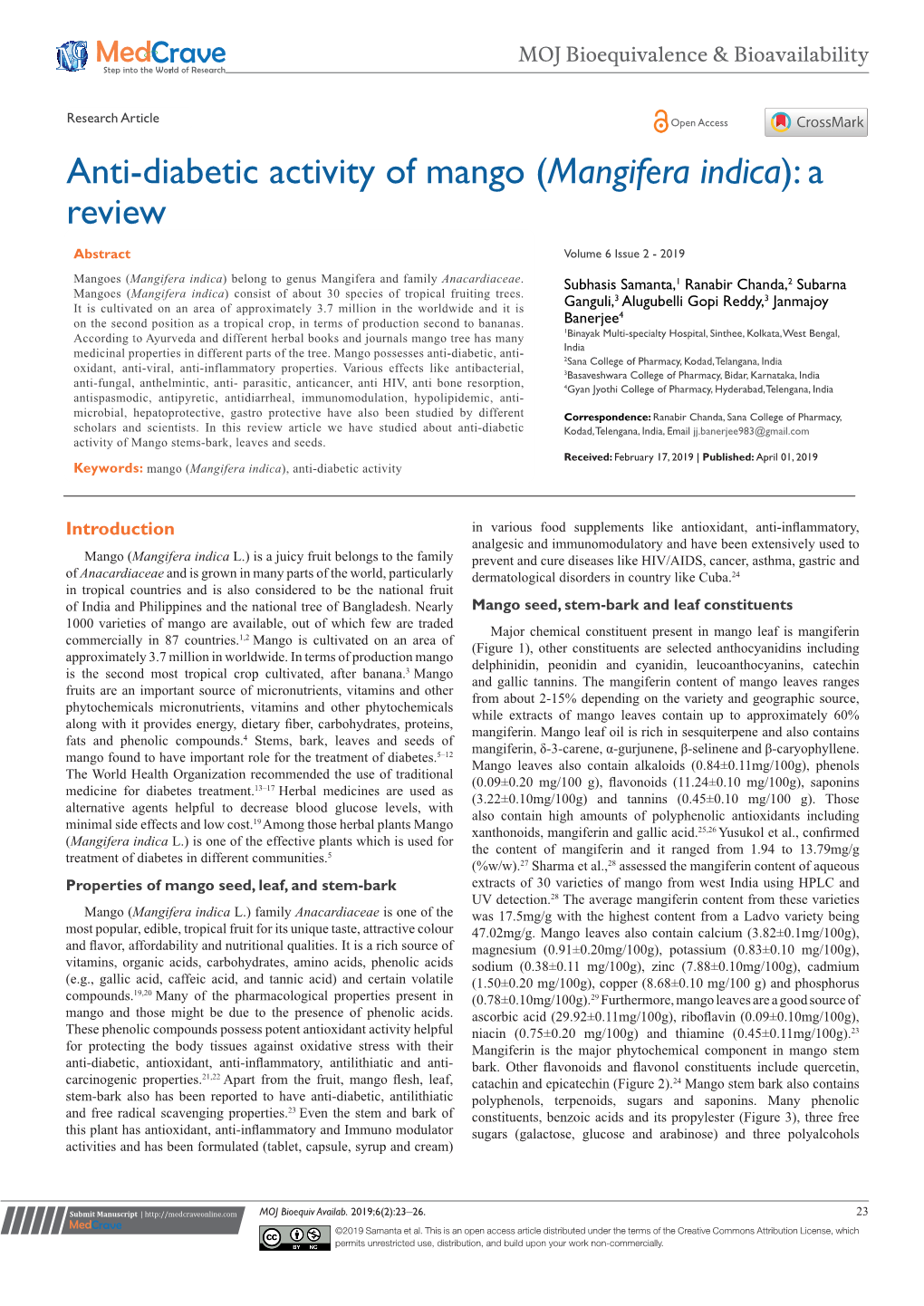 Mangifera Indica): a Review