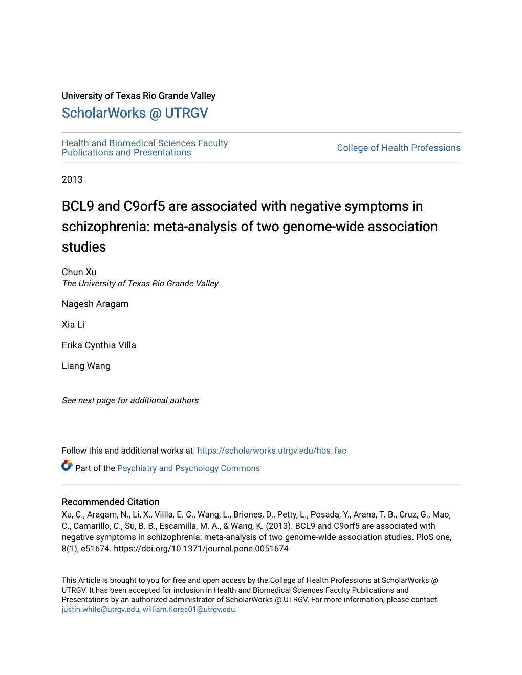 BCL9 and C9orf5 Are Associated with Negative Symptoms in Schizophrenia: Meta-Analysis of Two Genome-Wide Association Studies