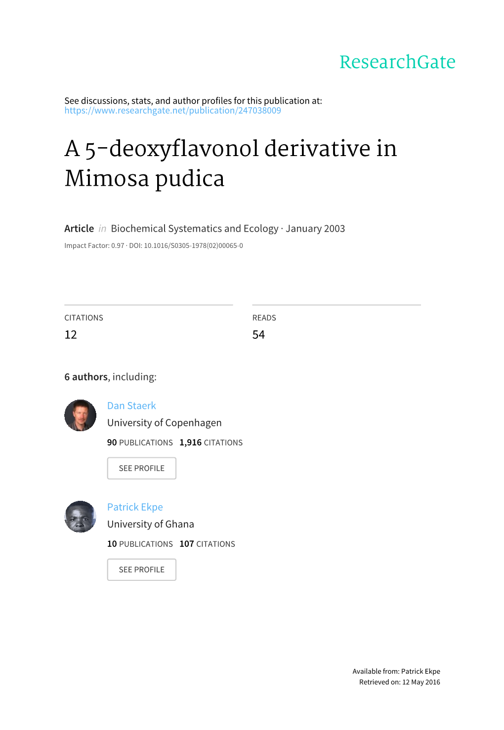 A 5-Deoxyflavonol Derivative in Mimosa Pudica