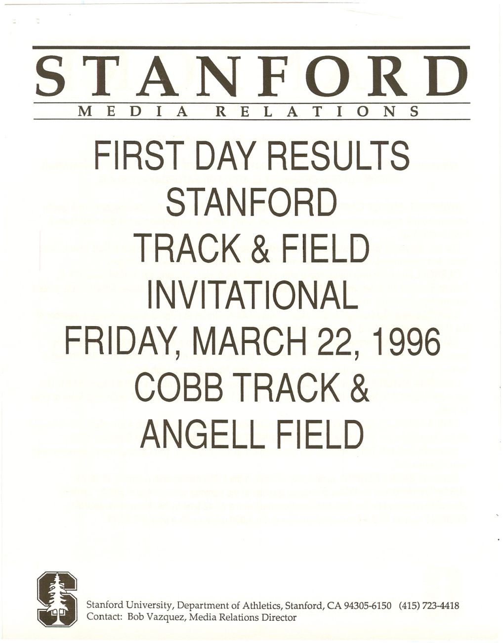 First Day Results Stanford Track & Field Invitational