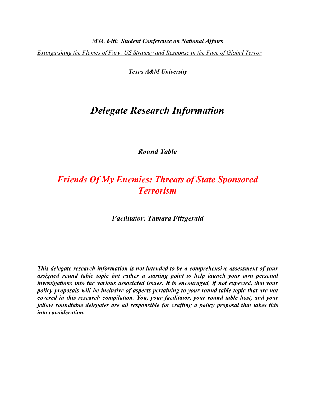 Delegate Research Information