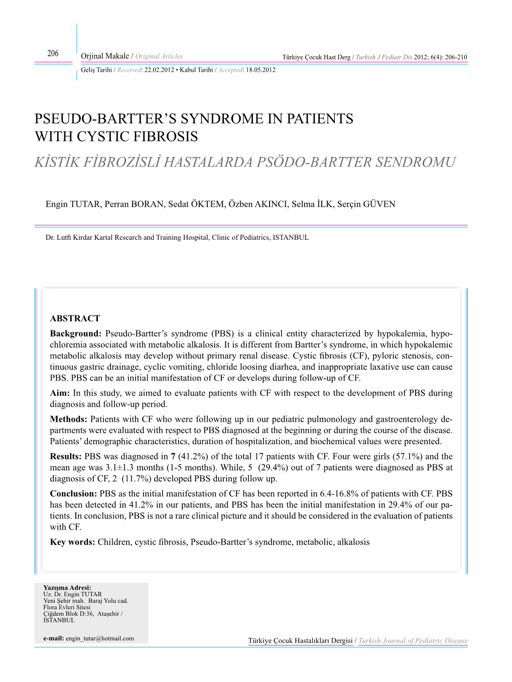 Pseudo-Bartter's Syndrome in Patients with Cystic