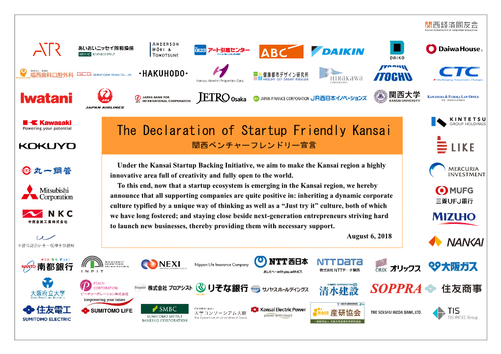 The Declaration of Startup Friendly Kansai