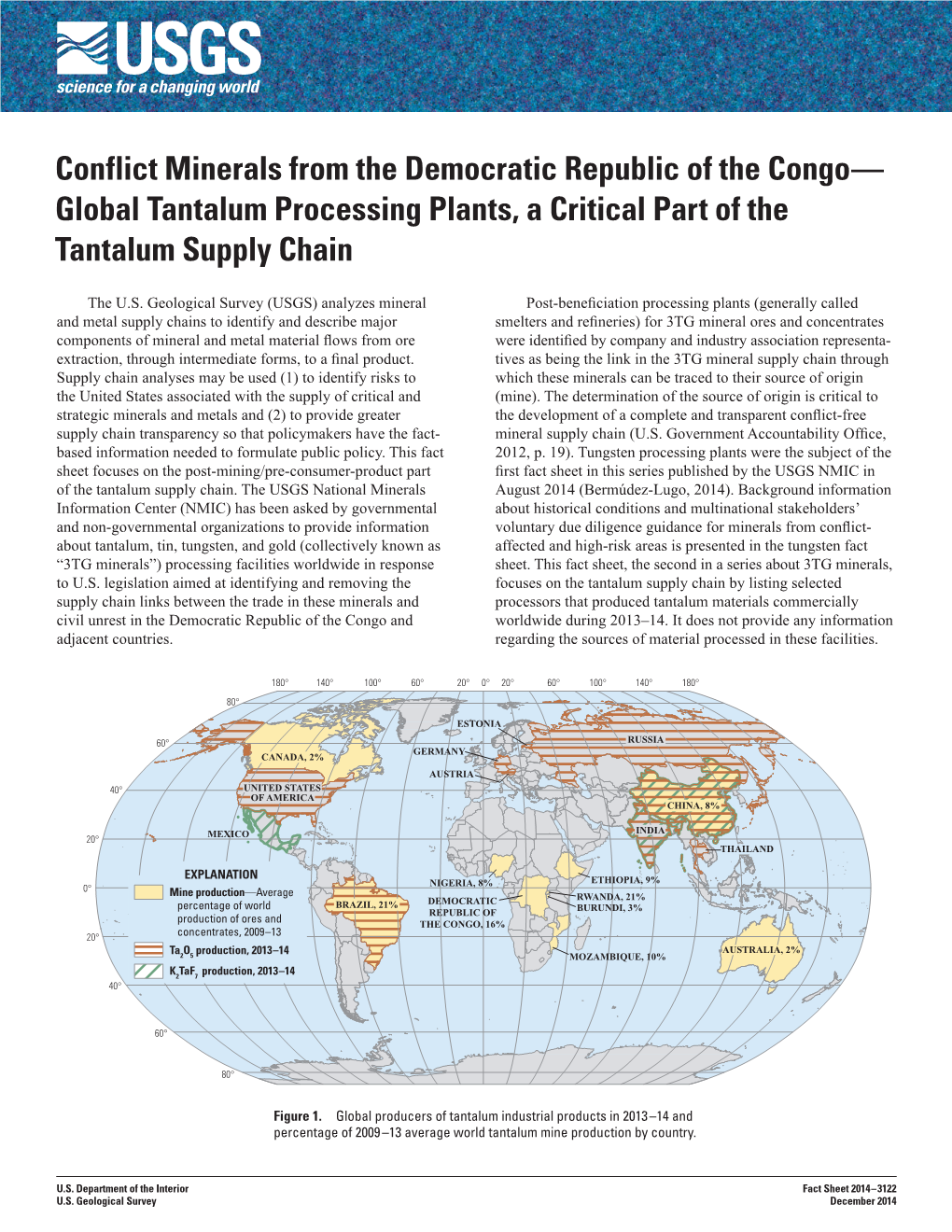 Conflict Minerals from the Democratic Republic of the Congo— Global Tantalum Processing Plants, a Critical Part of the Tantalum Supply Chain