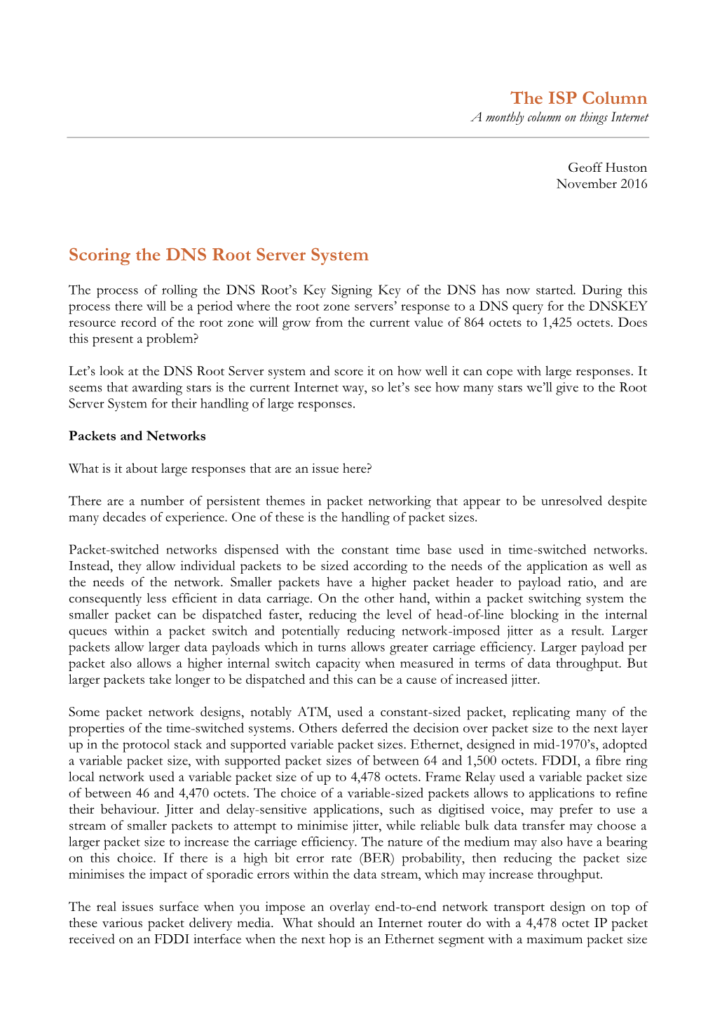 The ISP Column Scoring the DNS Root Server System