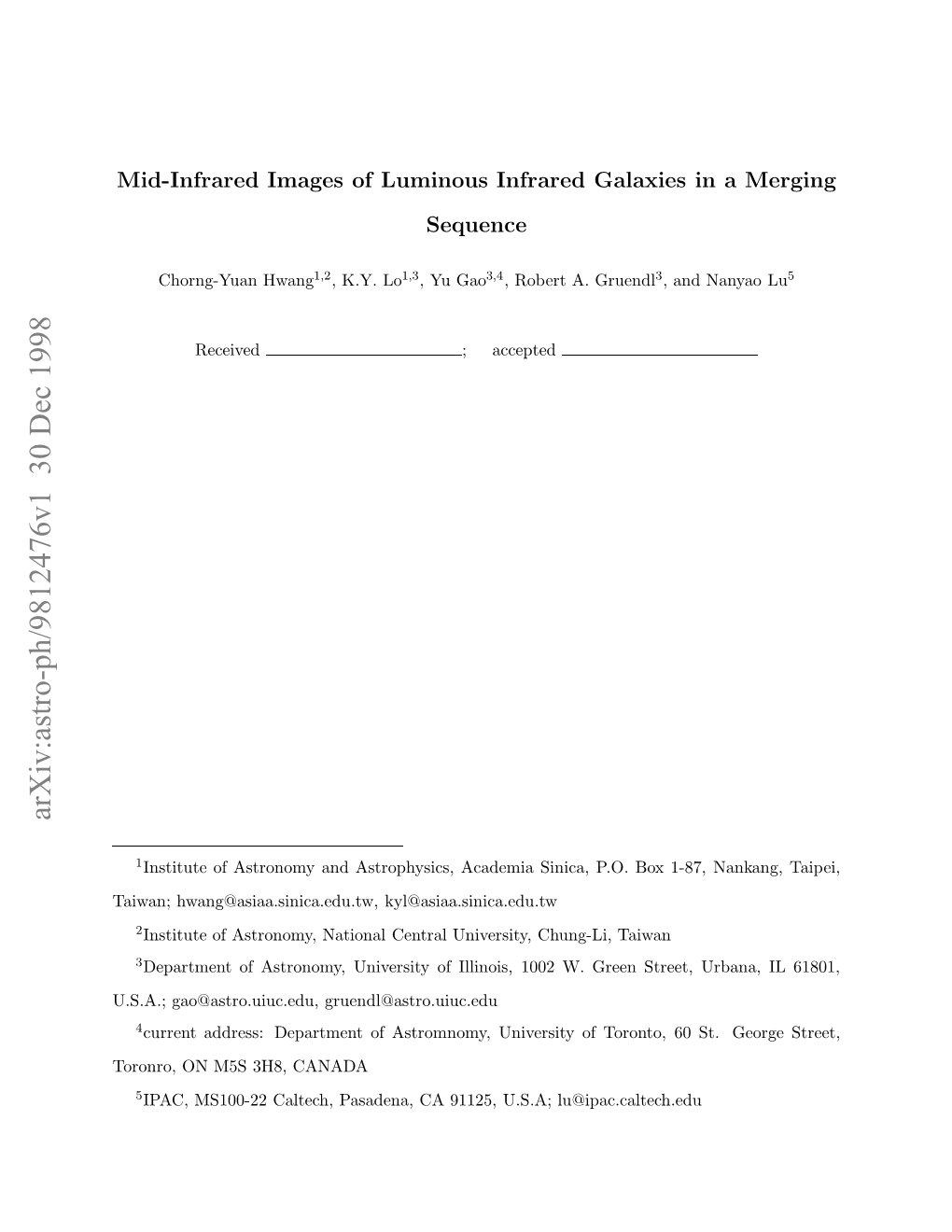 Mid-Infrared Images of Luminous Infrared Galaxies in a Merging