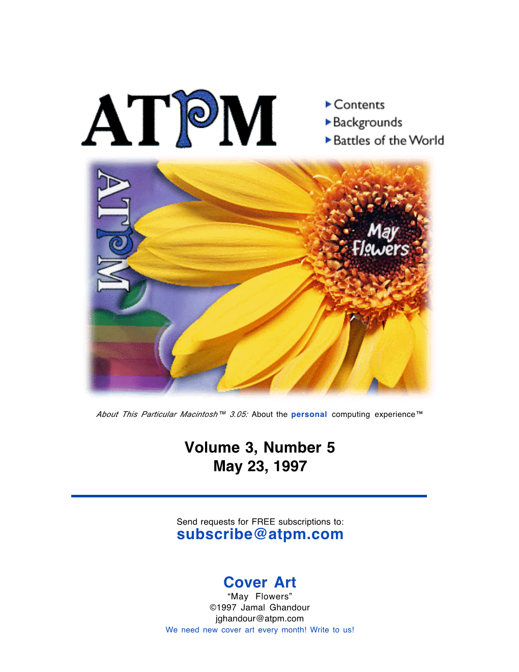 Volume 3, Number 5 May 23, 1997 Subscribe@Atpm.Com Cover