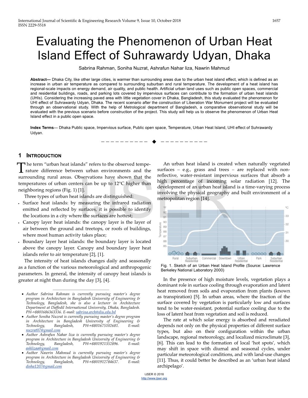 Evaluating the Phenomenon of Urban Heat Island Effect of Suhrawardy Udyan, Dhaka Sabrina Rahman, Soniha Nuzrat, Ashrafun Nahar Liza, Nawrin Mahmud