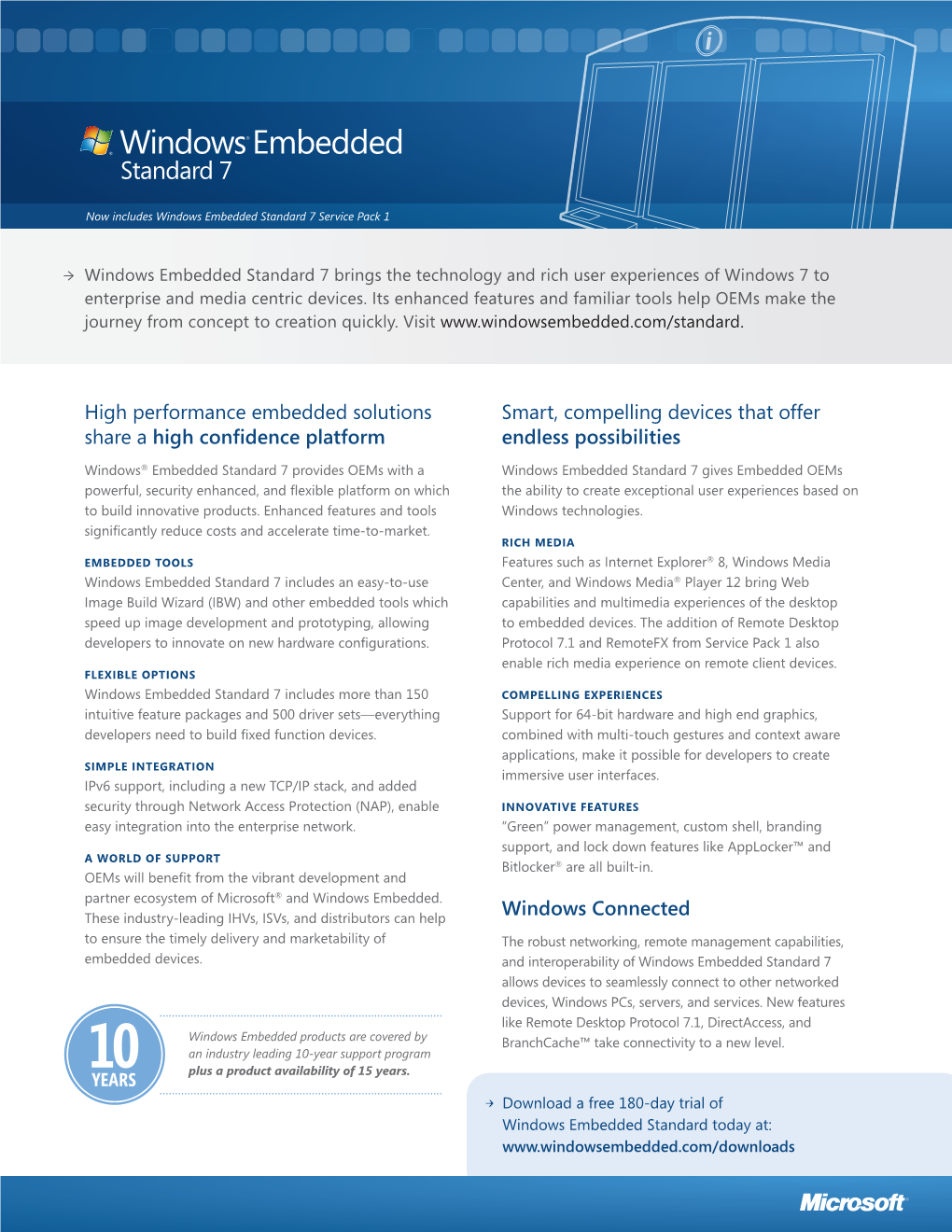 Windows Embedded Standard 7 Brings the Technology and Rich User Experiences of Windows 7 to Enterprise and Media Centric Devices