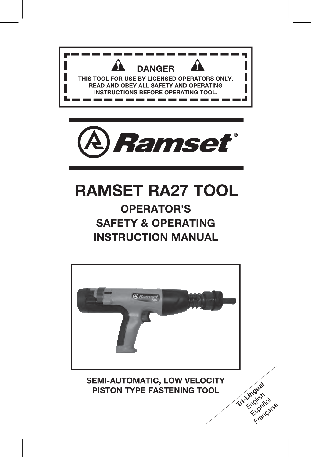 Ramset Ra27 Tool Operator’S Safety & Operating Instruction Manual