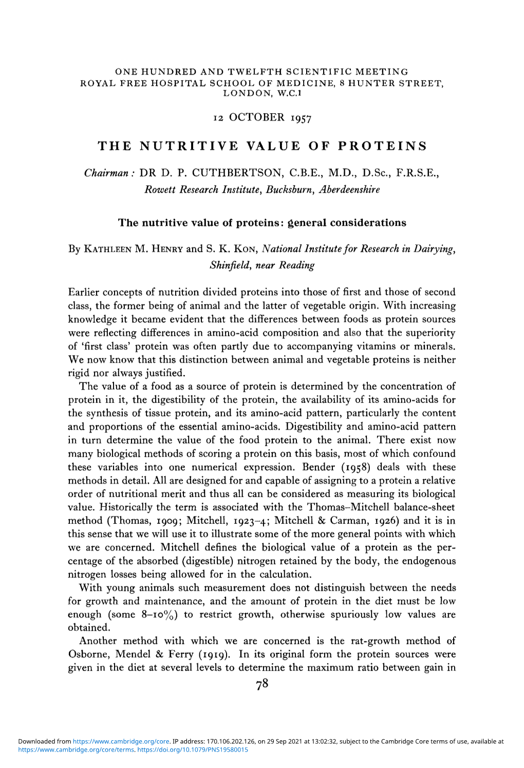 The Nutritive Value of Proteins: General Considerations