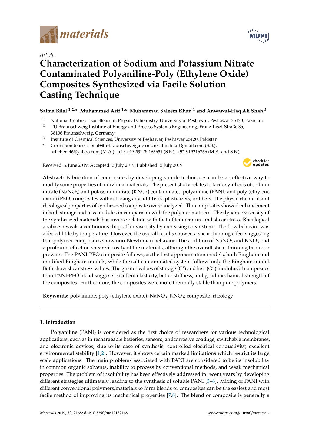 Characterization of Sodium and Potassium Nitrate Contaminated Polyaniline-Poly (Ethylene Oxide) Composites Synthesized Via Facile Solution Casting Technique