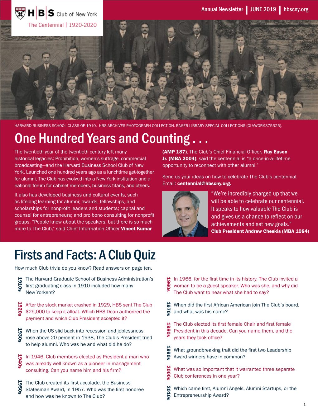 One Hundred Years and Counting . . . Firsts and Facts: a Club Quiz