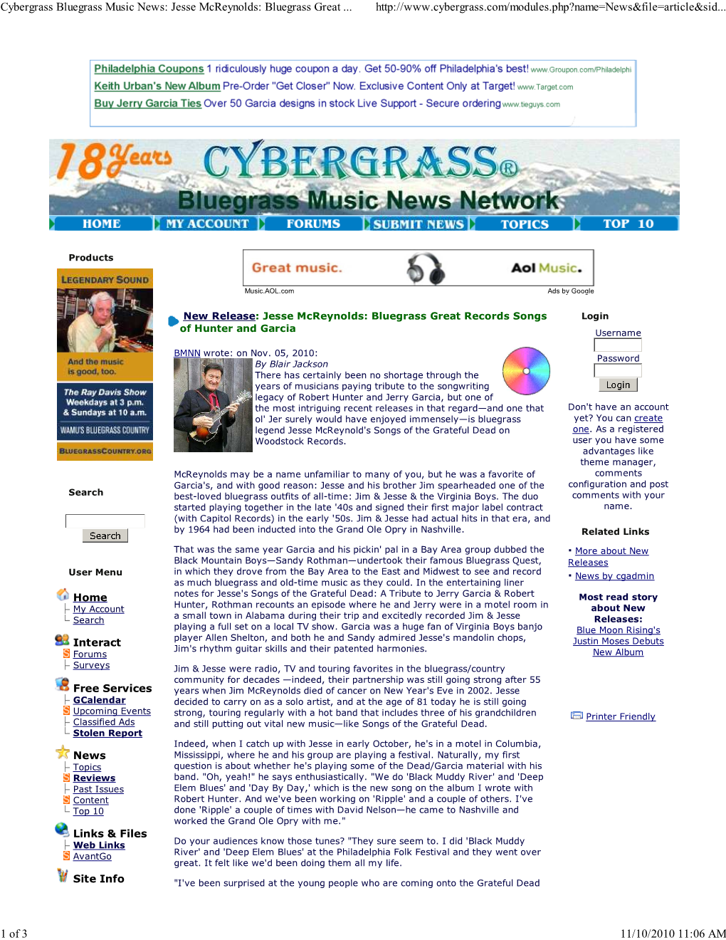 Cybergrass Bluegrass Music News: Jesse Mcreynolds: Bluegrass Great