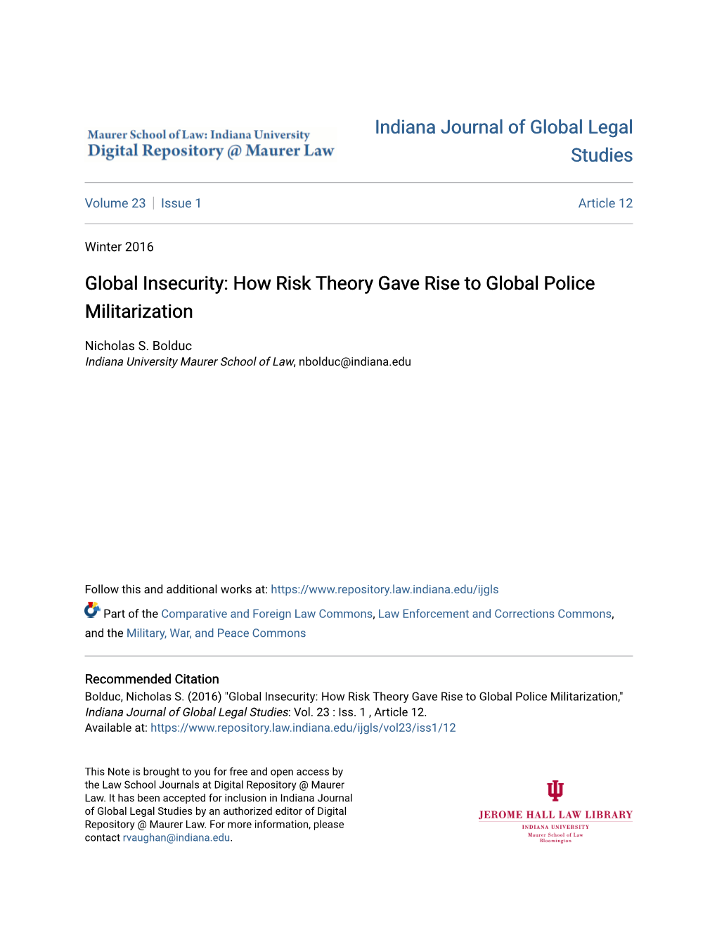 How Risk Theory Gave Rise to Global Police Militarization