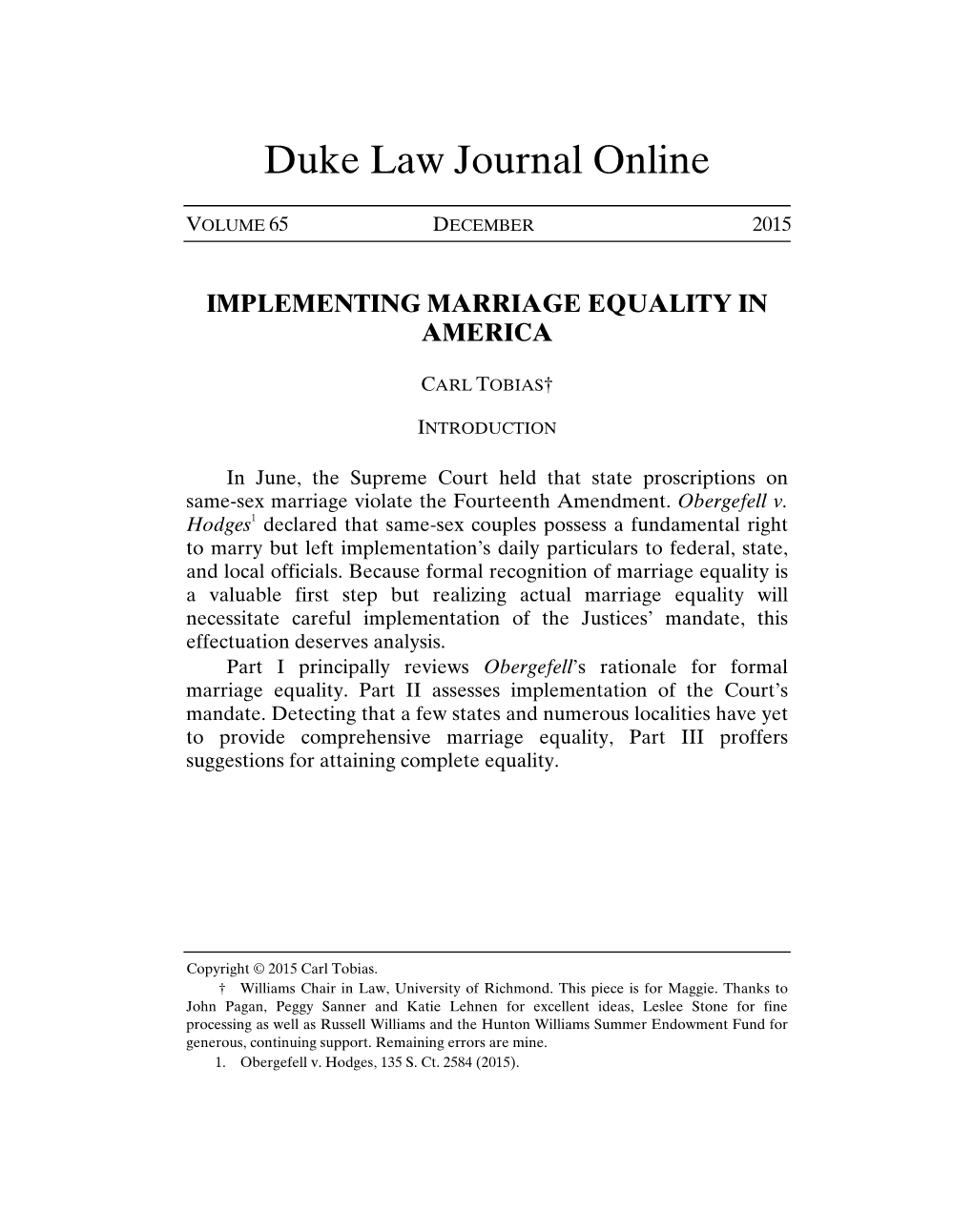 Implementing Marriage Equality in America