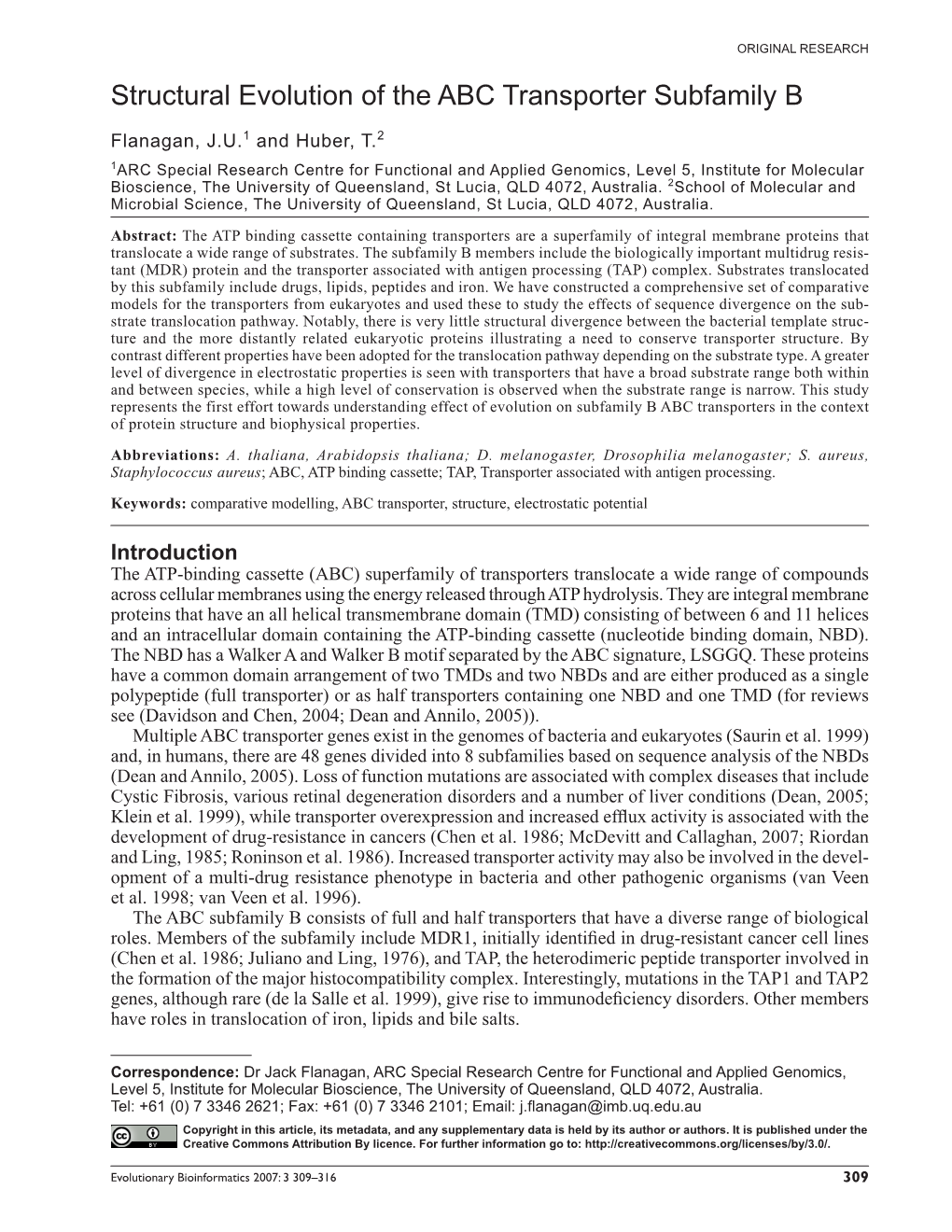 Structural Evolution of the ABC Transporter Subfamily B