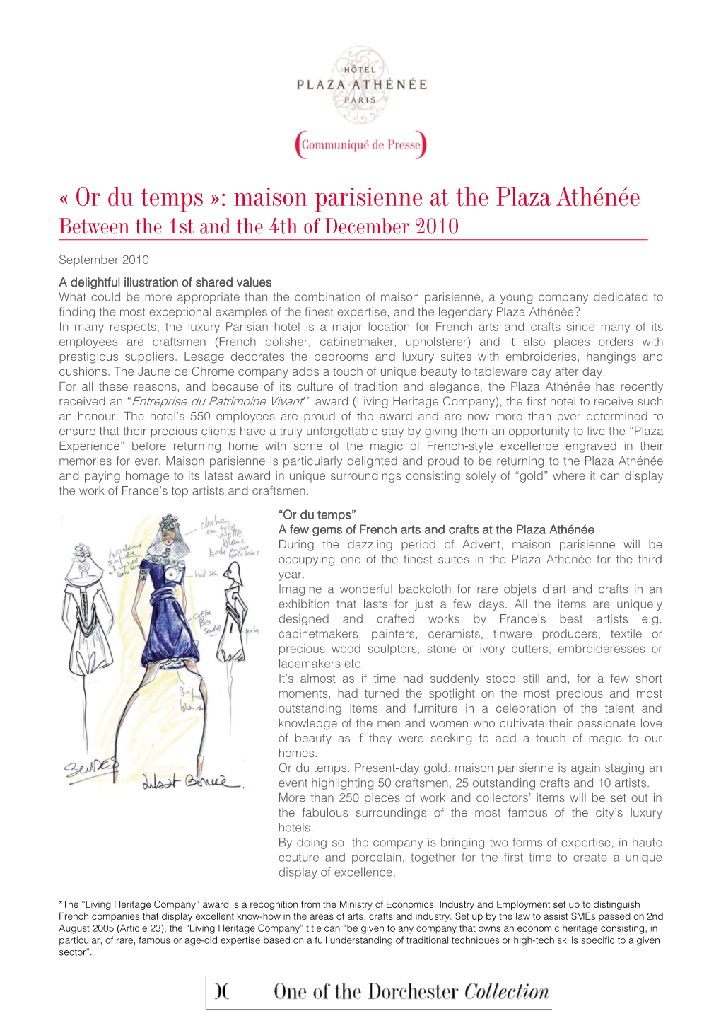 Or Du Temps »: Maison Parisienne at the Plaza Athénée Between the 1St and the 4Th of December 2010